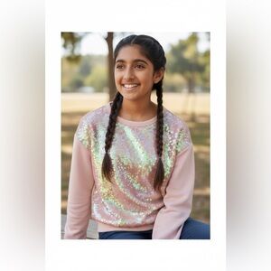 Wonder Nation Pink Sequin Sweater EUC